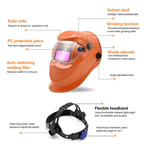 ПК фотоэлементов шлема оранжевой собственной личности затмевая сваривая автоматический затемняя защитить