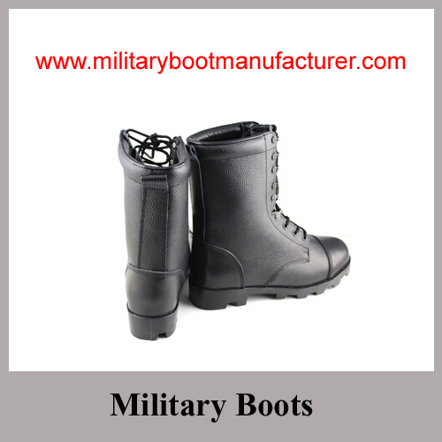 Wholesale China Made Black Genuine Leather Military Combat Boot with Panama Outsole