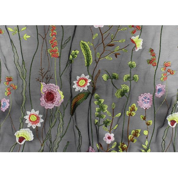 Tulle colorida francesa bordó la tela nupcial del cordón para el vestido de noche con las flores 3D