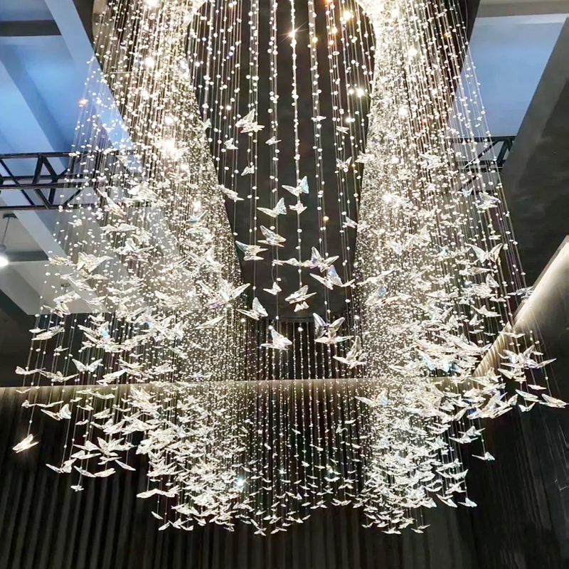 Butterfly Crystal Chandelier Living Room Crystal Staircase Pendant Light Indoor Large LED Lights(WH-NC-165)