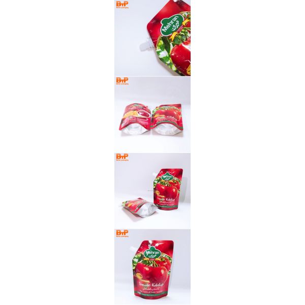 Custom Size and Logo Ketchup Plastic Mylar Packaging Bags Stand up Spout Pouch for Tomato Sauce
