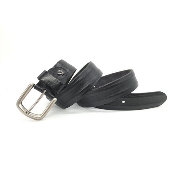 BRACHI Black Genuine Leather Casual Belts For Men Silver Pin Buckle 3.8cm Width