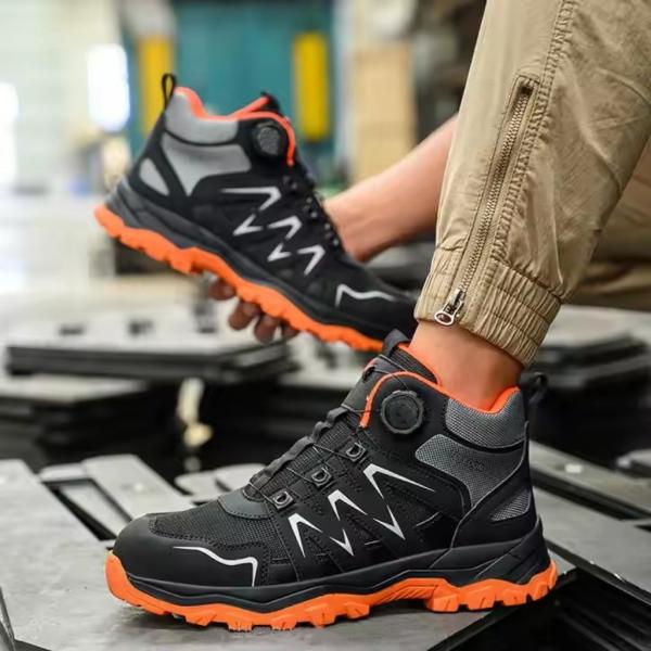 Bottes de sécurité en microfibre orange pour hommes, pieds en acier, semelle intermédiaire en kevlar, bottes de travail anti-écrasement