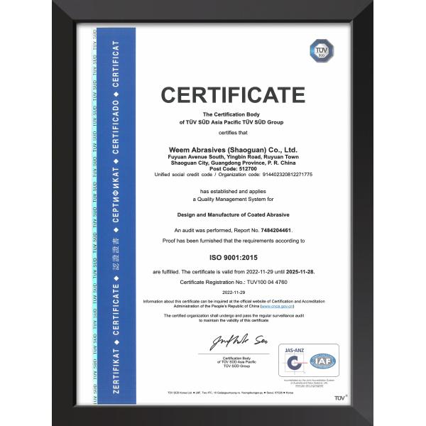 WEEM Abrasives Сертификации