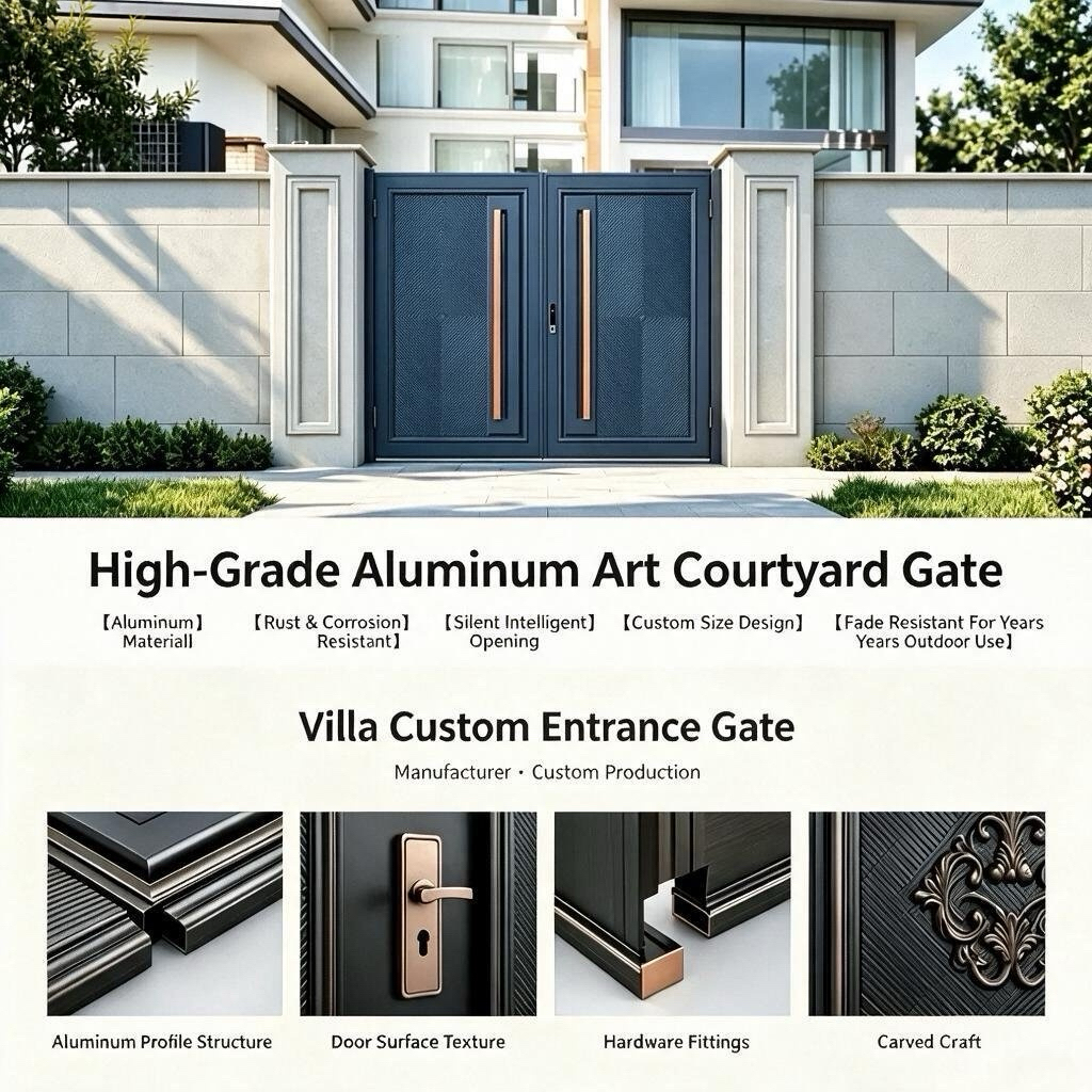 Electric Aluminum Courtyard Gate with Custom Size and 304 Stainless Steel Hardware for Villa Gardens