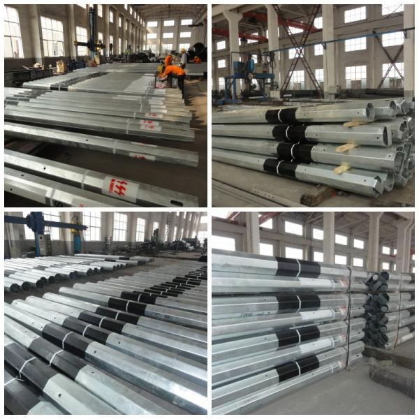 26.5M 5mm Steel Thickness Galvanized Steel Light Tension Electric Pole With Steel Channel Cross Arm