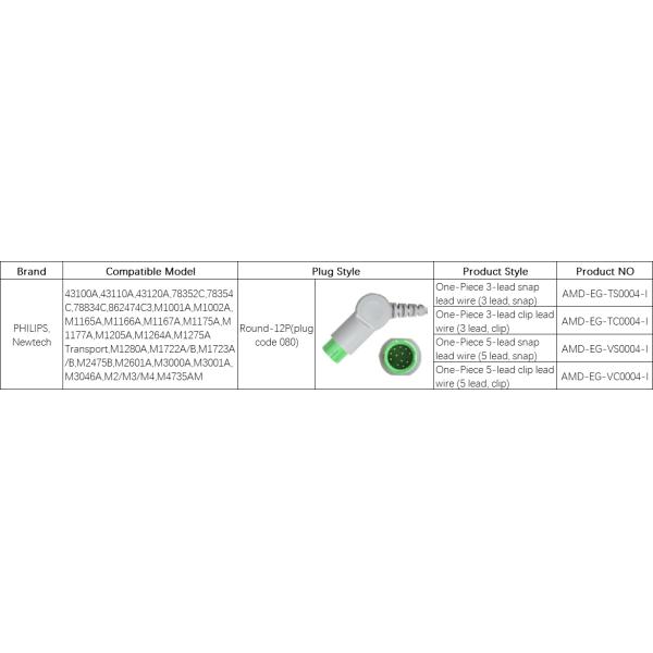 Ultraviolet Light Philips Ecg Cable Round 12 Pins 2.4m High Precision