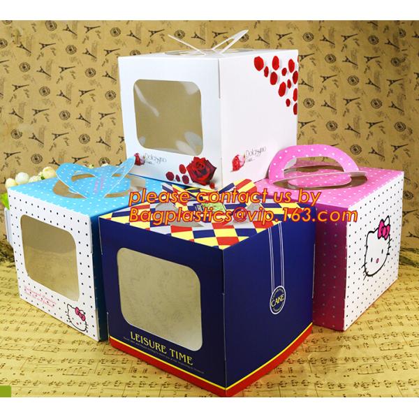 Custom artpaper handle cake box with PVC window, Sweet cake box with handle, cake box with window