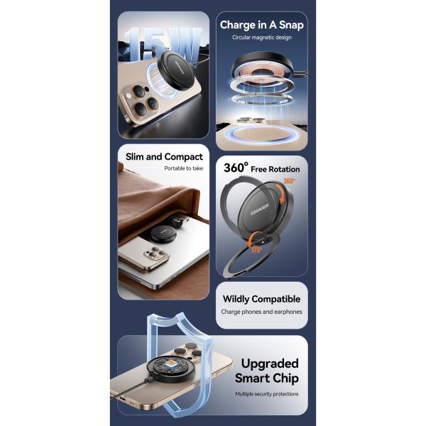 ESSAGER ES-WC18 15W Fast Wireless Charger for Best Phone Stand Charging PD Function and Fast Charging