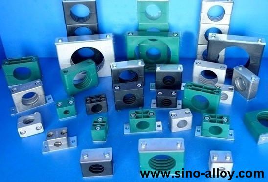 Standard hydraulic pipe clamp, PP grooved inside, 304 stainless steel plates