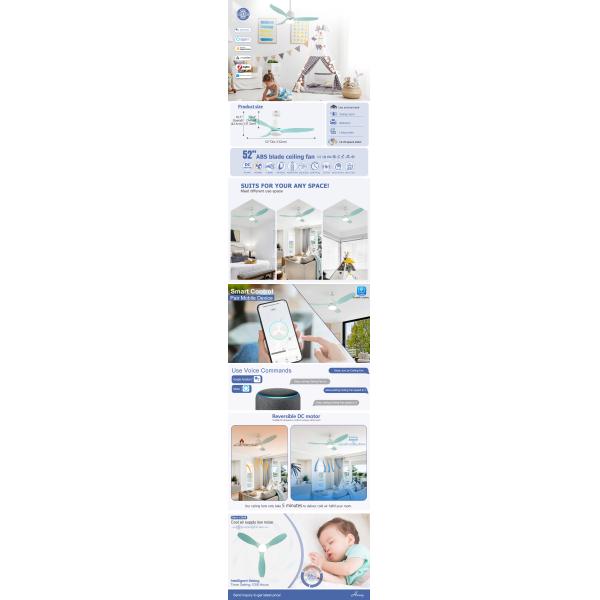 Затемнять освещает 52 дюйма лезвий потолочного вентилятора современных 3 зеленых с мотором DC