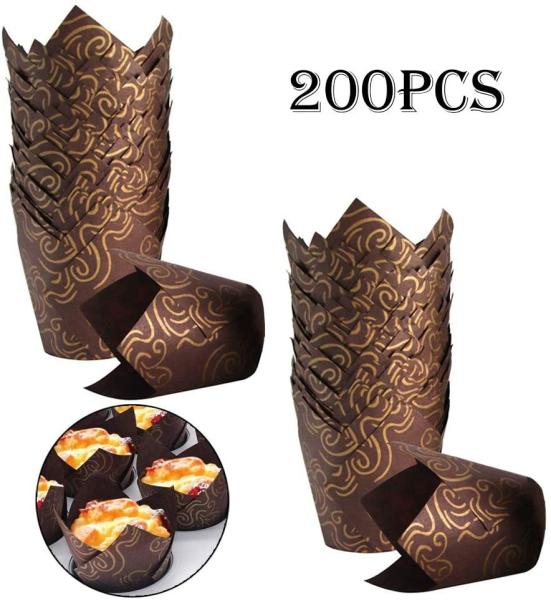 Birthday Party Muffin Brown Mini Tulip Paper Cupcake Liners Greaseproof