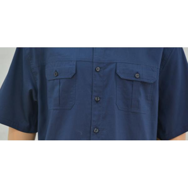 Men's 100% Cotton Twill Custom Work Shirts Short Sleeve Dark Blue Chest Pockets