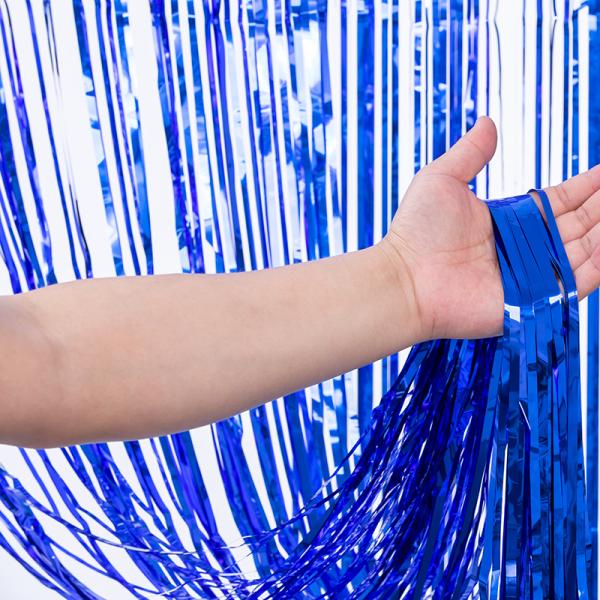 Vibrante cortina de plástico Fringe añade sorpresa y diversión a la fiesta de cumpleaños Decoración de la cortina de la franja azul