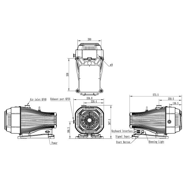 Pompes à rouleaux industriels refroidis à l'air 36 m3/h Pompes à rouleaux secs sans huile AL Matériau allié