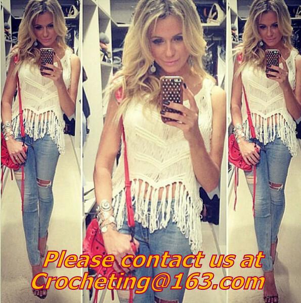 European style deep V-neck halter top ladies short paragraph bottoming openwork crochet to