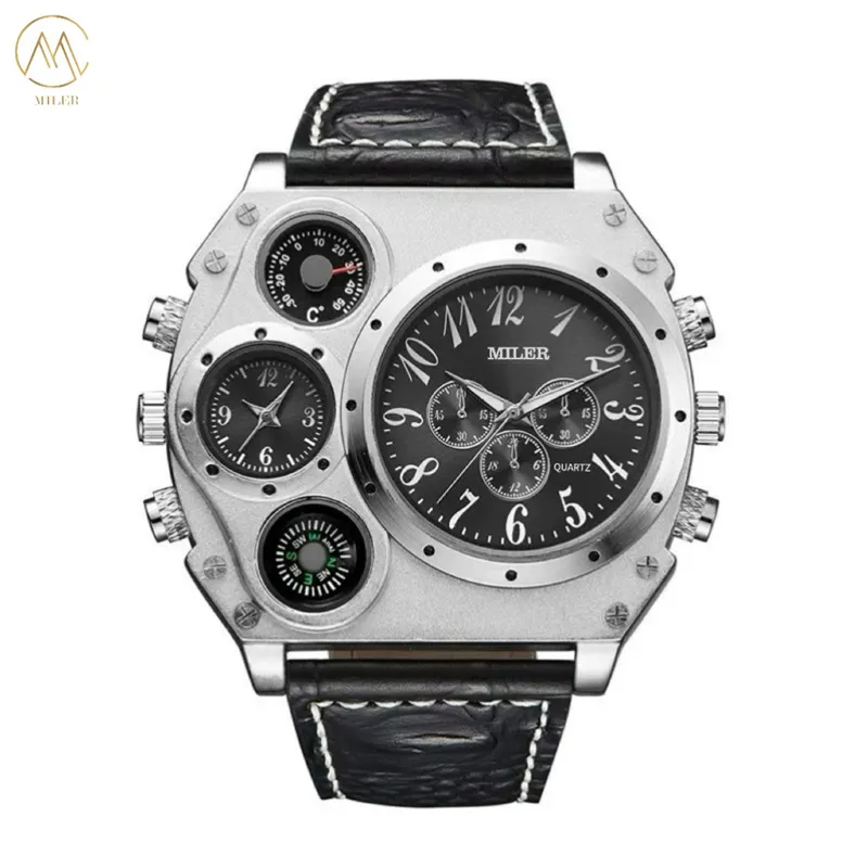Miler ML777 Horloge à quartz imperméable avec étui en cuir 14 cm