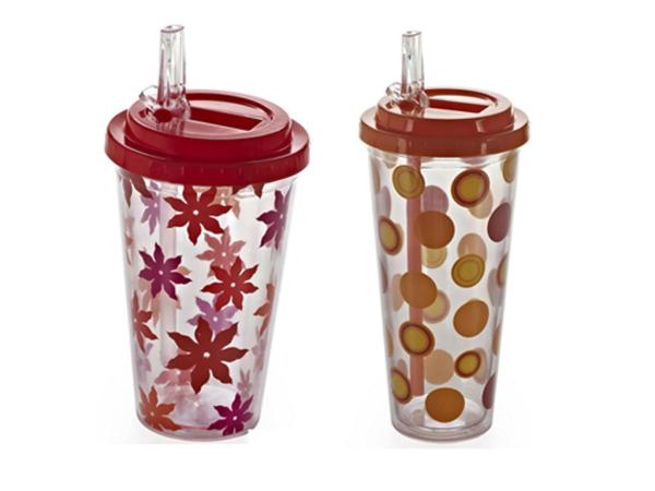 16oz AS/PS double wall coffee mug with drinking straw eco-friendly FDA/LFGB/CA65/CE/E