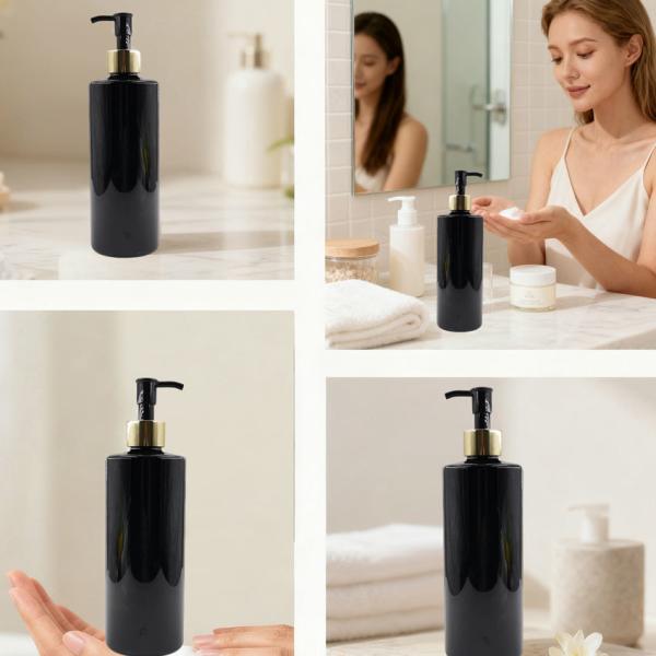 450ml Black PET Pump Bottle – For Shampoo & Body Wash, Elegant Flat Shoulder Design