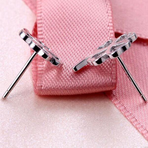 Fashion Korea Style Jewelry 925 Silver Plated Four Leaf Clover Flower Stud Earrings (EESTUD07)