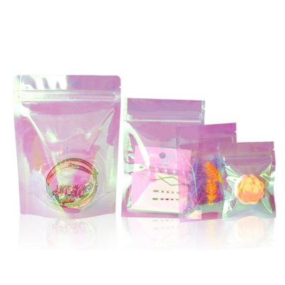 13x18x3cm Laser Hologram Rainbow Pink Stand Up Pouch Bags with Zipper for Candy, Jewelry, Accessories Packaging