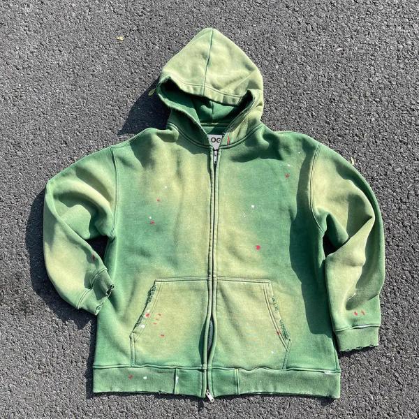 Custom Men Heavyweight Oversize Crop Boxy Zip Up Stone Acid Wash Distressed Hoodie Unisex Sun Faded Zipper Vintage Sweatshirt