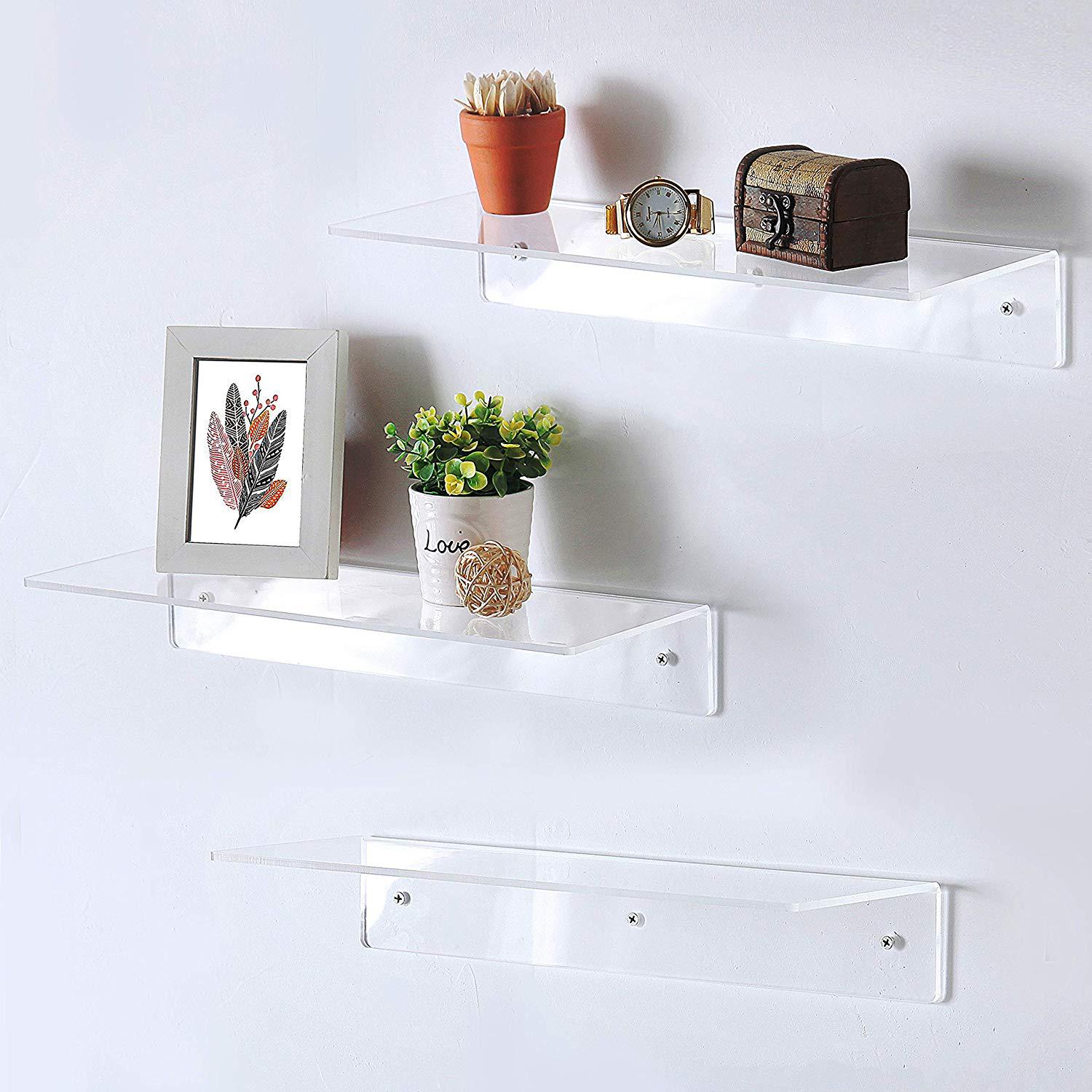 Hot Sale Transparent Square Acrylic Floating Wall Shelf Multifunction Bathroom Jewelry Home Decor Rack with Screws