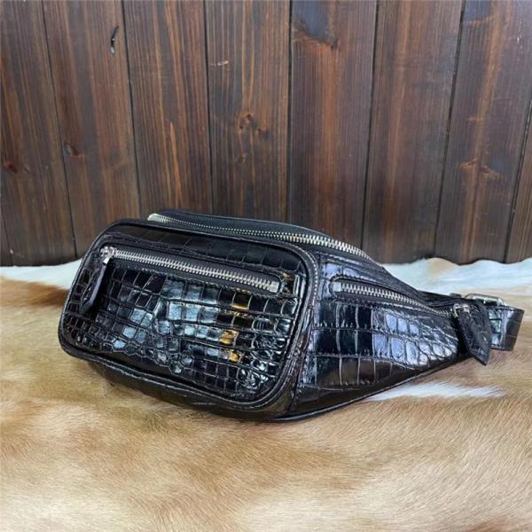 Casual Style Authentic Alligator Skin Men's Small Waist Packs Exotic Genuine Crocodile Leather Male Travel Chest Bag