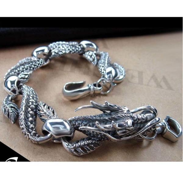Sterling Silver Thai Vintage Dragon Bracelet fro Men (B111701)