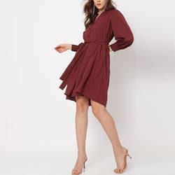                  Long Sleeve Ladies Dress Button Front Knee Length Dress for Women Clothing Manufacturers Elegant Custom Logo Lapel Shirt Dresses             