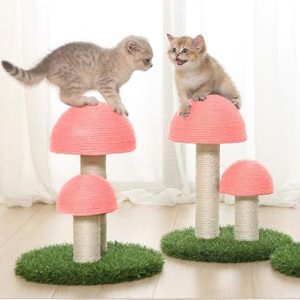 Indoor Kitten Climbing Post Sustainable Mushroom Cat Scratching Post with Interactive Toy