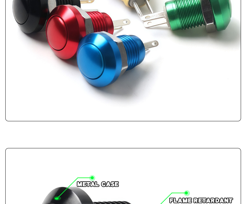 8mm Mini Colourful Aluminum Push Button Switch IP65 Waterproof Momentary Ball Head 2Pins Red Green Yellow Blue Black Silver
