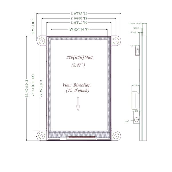 HVGA 166PPI 3.5in HDMI Display Module 250cd/m2 Resistive LCD Touch Screen