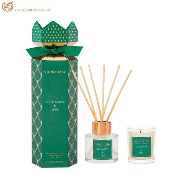 Eco-Friendly 350g Kraft Paper Perfume Box with Hot Stamping Logo and Green Ribbon Accessories