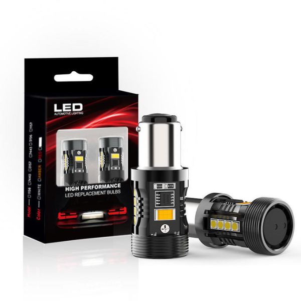 Top Sales CB7 1157 W/Y Switchback LED Bulb BAY15D BA15D Dual Color Canbus 28W 2500LM for Signal Brake Lights