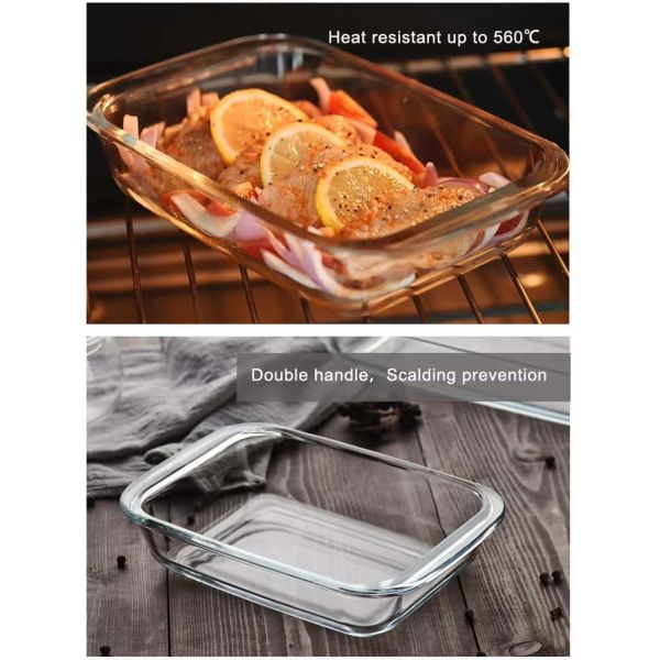 IKOO High Borosilicate Glass Baking Dish - 560℃ Heat Resistant & Dishwasher Safe Oven Safe Glass Pan