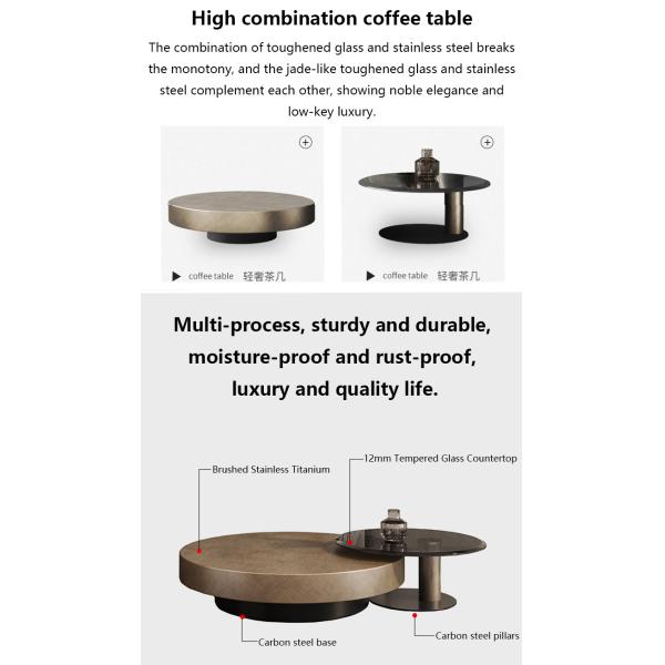 80X32 Stainless Steel Circle Round Glass Top Coffee Table Black Gold Base