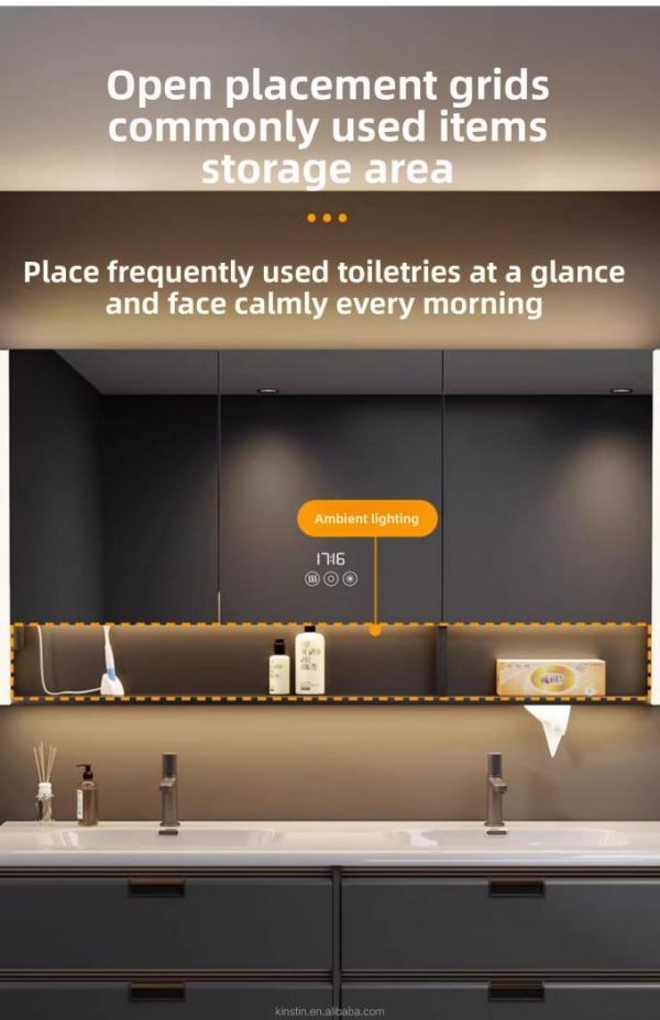 Modern Water-Resistant LED Mirror Wall Mounted Bathroom Vanity Medicine Cabinet for Hotel Apartment Villa Makeup Application