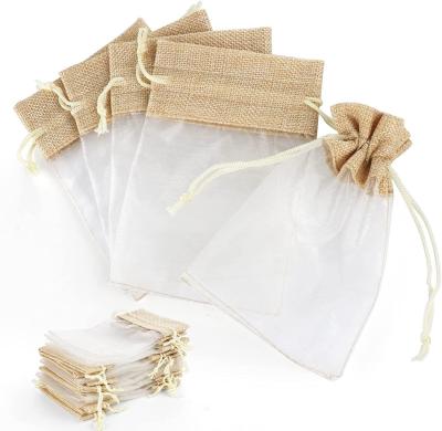 Patchwork Organza Linen Drawstring Storage Bag for Party Gifts Candy Toys Packaging