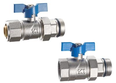 3610 3617 Nickel Plated Straight Type Flexible Male Nipple G1 Brass Ball Valve with Blue Aluminum Butterfly Handle
