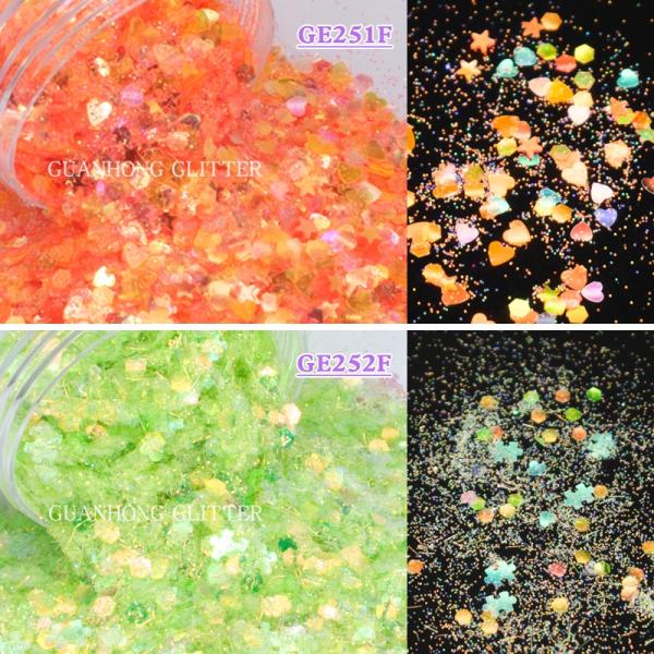 Glass Tumbler Chunky Hex Glitter Sparkle Mix Powder Stars Flowers Moons Hearts