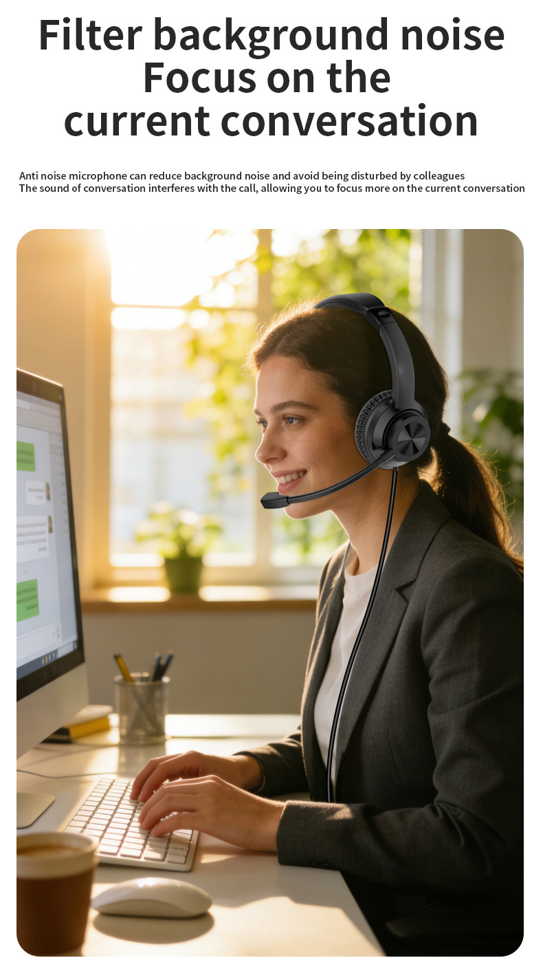 JTY-1036 Wired Call Center Headset with Adjustable Microphone, USB Type‑C 3.5mm Multi‑Interface Over‑Ear Headphone, Volume & Mute Control for Office Customer Service Online Class