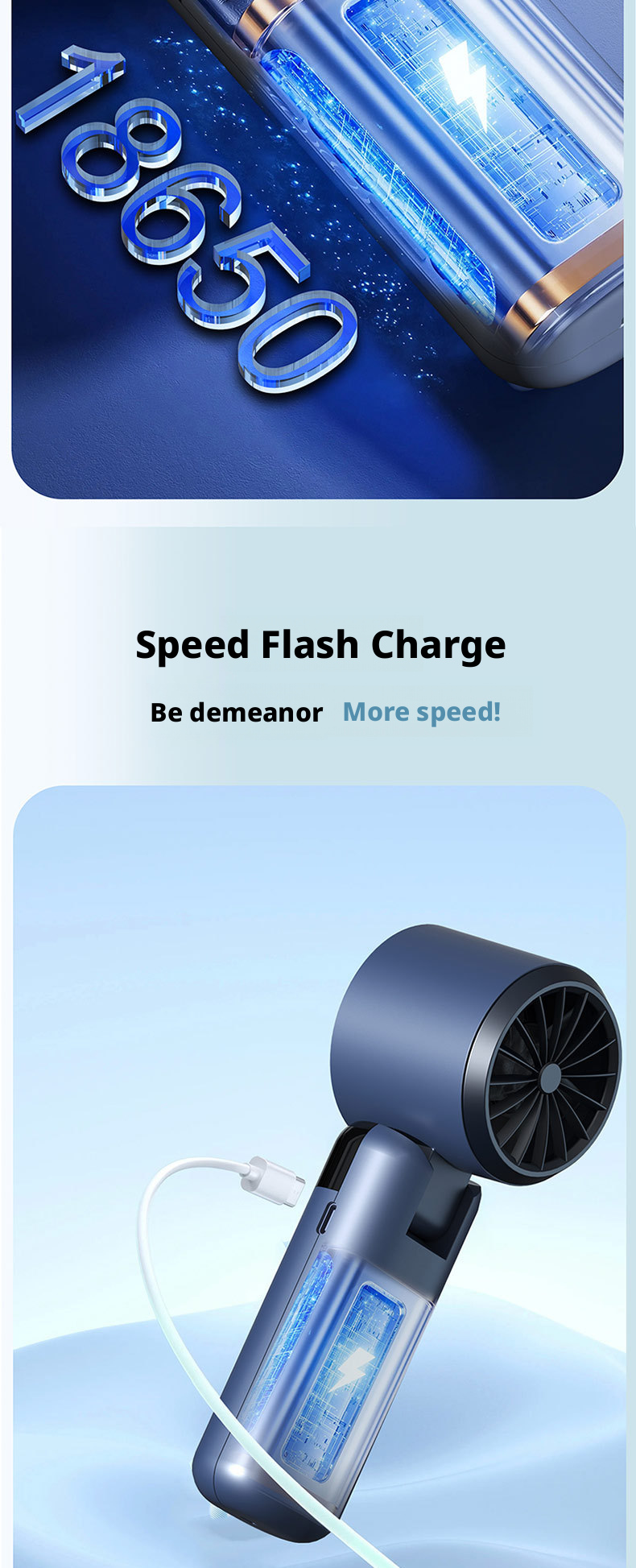 Foldable Electric Bladeless Handheld Fan 100 Gear Infraspeed Turbo Technology LED Display