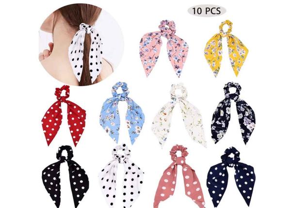 streamer floral printing scrunchie 2 in 1 vintage wholesale OEM logo accessories Hair rope women's chiffon bow tiara