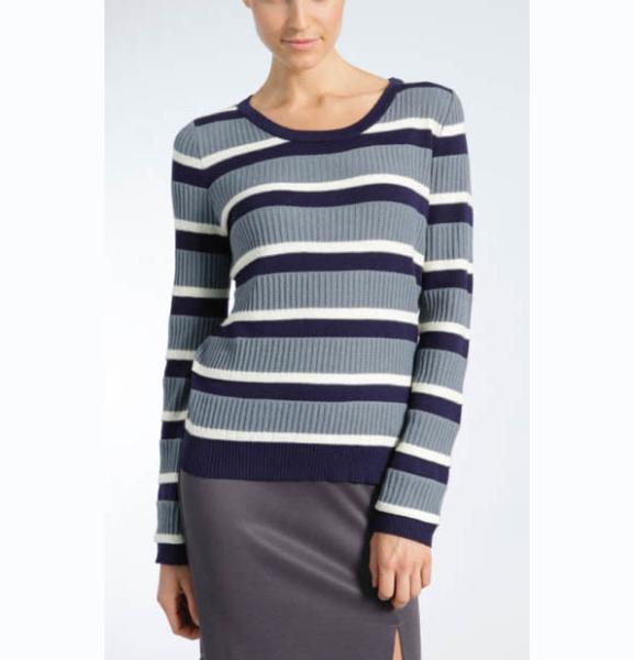 WOMEN'S 37/33/25/5 VISCOSE/NYLON/LAMBSWOOL/CASHMERE RIB STRIPE SWEATER