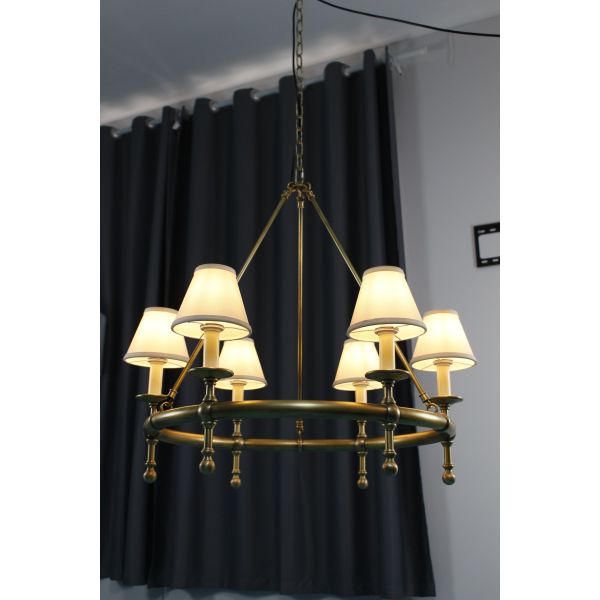 YH American Style 6-Light Solid Brass Chandelier Adjustable Height Pendant Light for Dining Room Kitchen