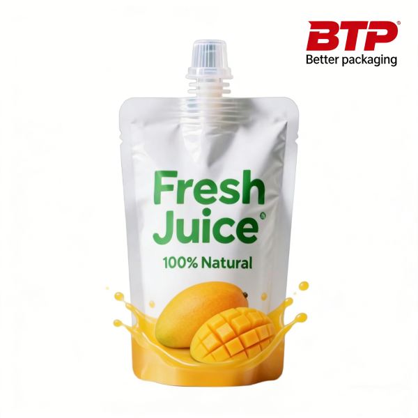 Custom Printed 100% Natural Fresh Juice Spout Pouches with Heat Seal Resealable Custom Logo for Food-Grade Leak-Proof Packaging