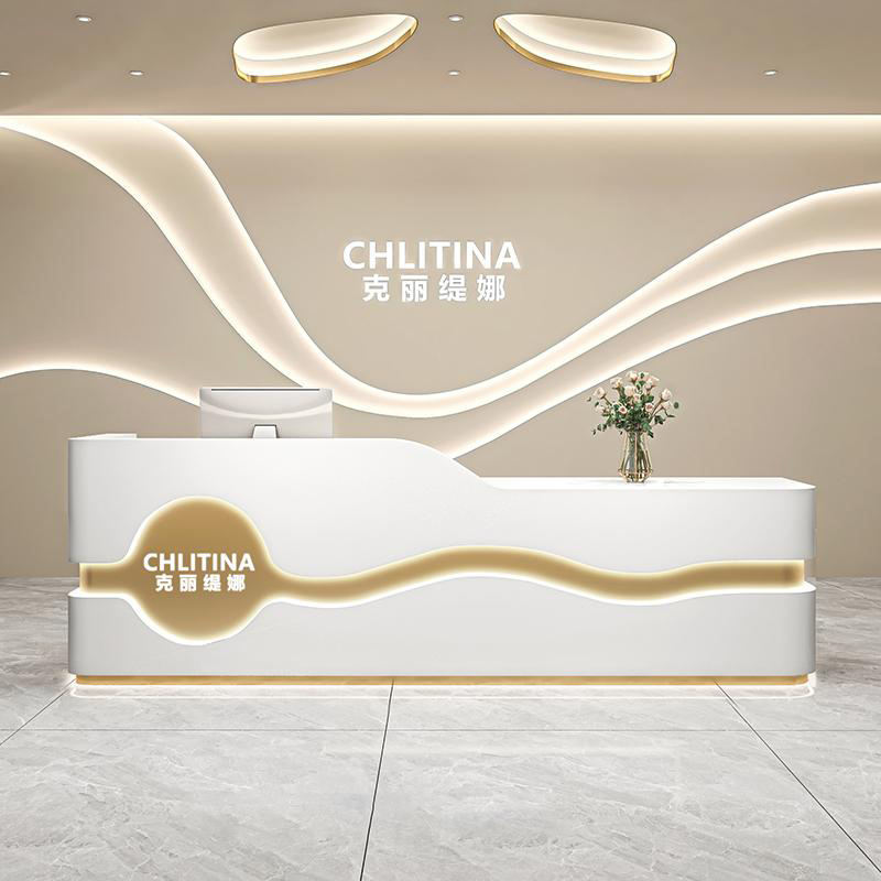 Elegant Wood Checkout Counter with Storage Drawers for Luxury Jewelry Shop
