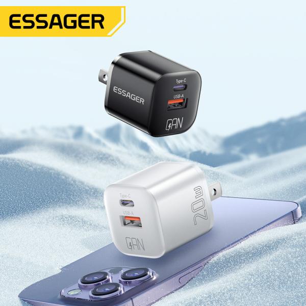 Essager 20W GaN USB Type-C PD QC3.0 Chargeur de téléphone à recharge rapide Pour iPhone Huawei Samsung