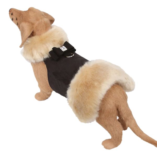 Platinum Glitzerati Bow Soft Silver Faux Suede Faux Fox Fur Dog Coat